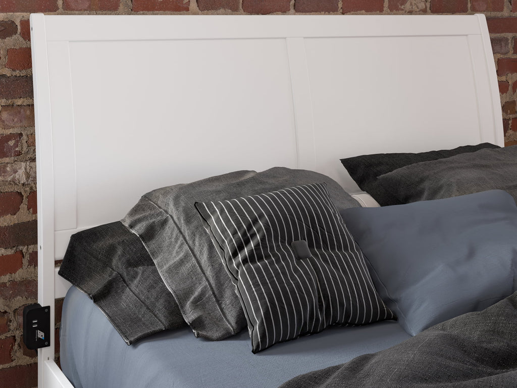 Queen Wood Platform Bed Frame with Sleigh Headboard, White Q361