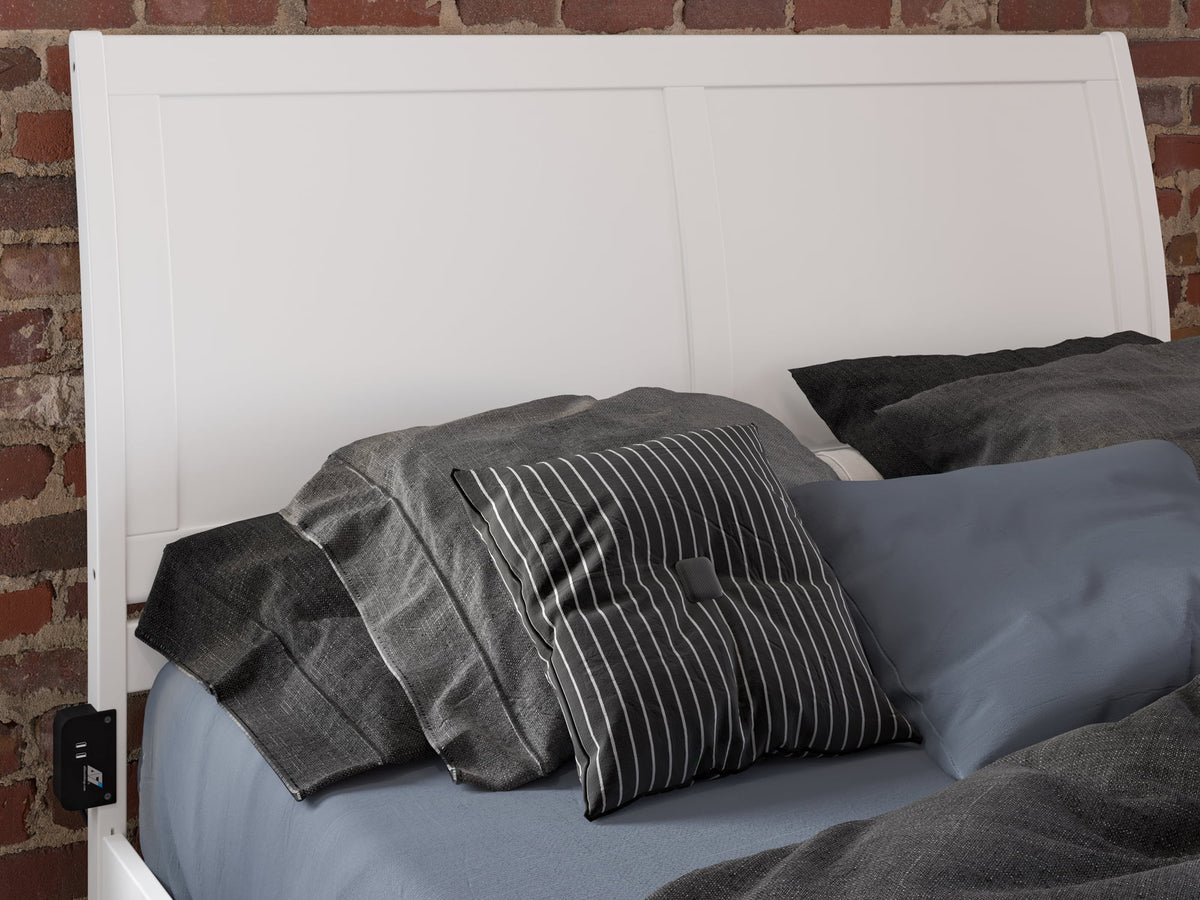 Queen Wood Platform Bed Frame with Sleigh Headboard, White Q361