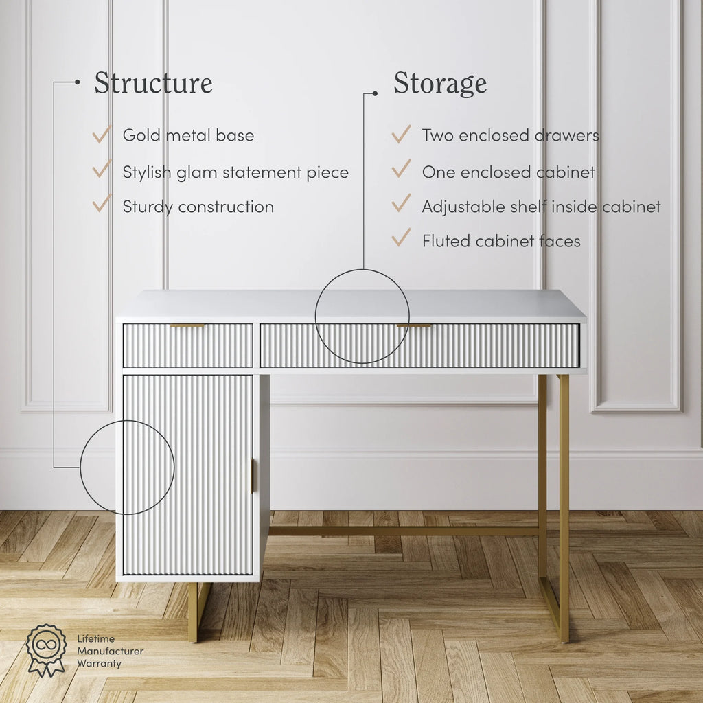 White Computer Desk with Drawers and Cabinet Storage B361482