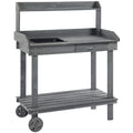 36" x 18" x 47" Wood Potting Bench Work Table with 2 Wheels, Grey M6906