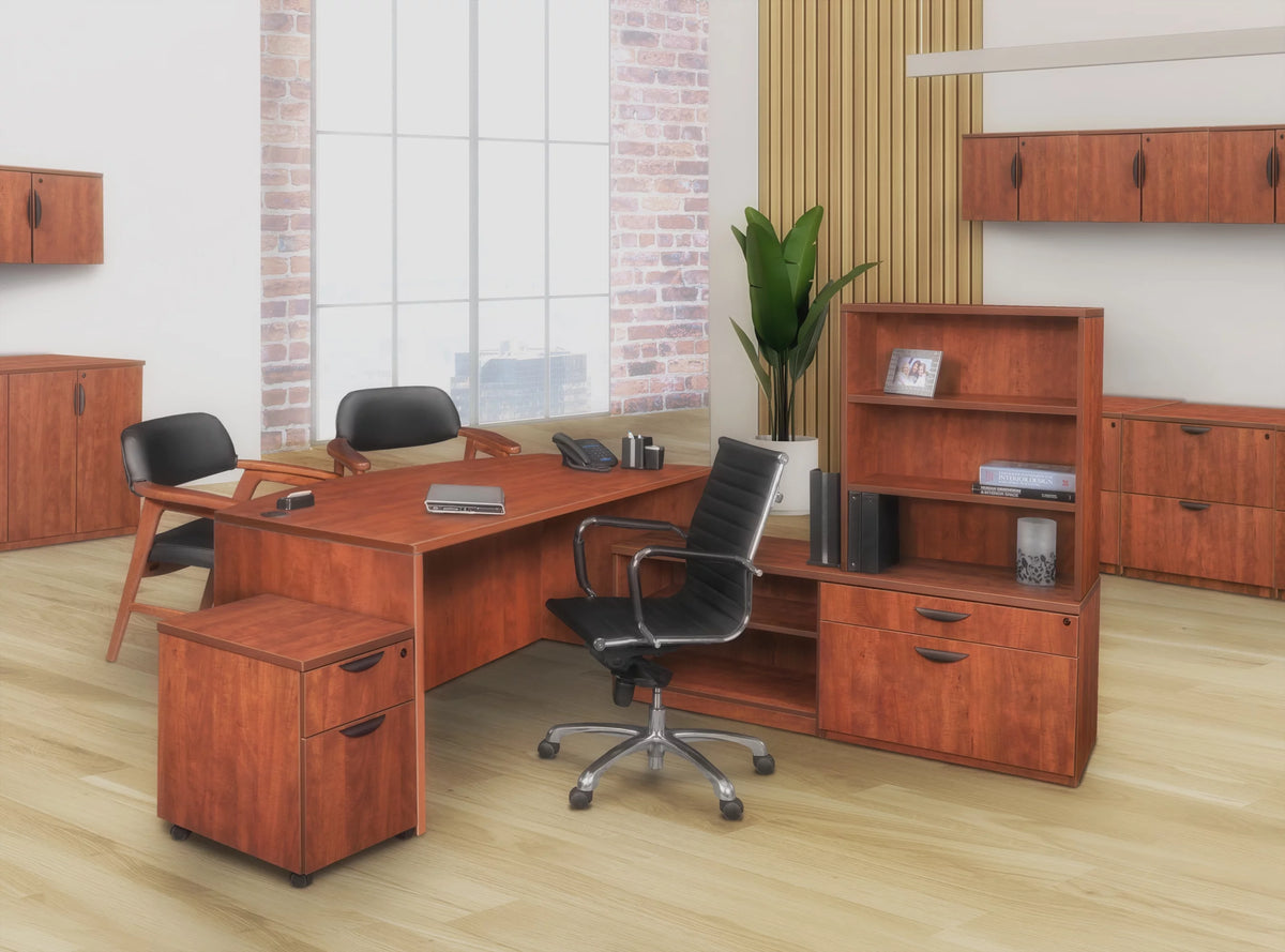 71 in. Hi-Low Bow Front L Desk with Single Mobile Pedestal Cherry G179