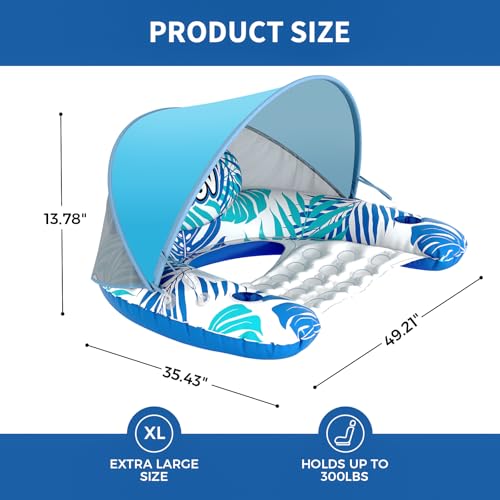 XL Inflatable Pool Float with Canopy and Drink Holder K844