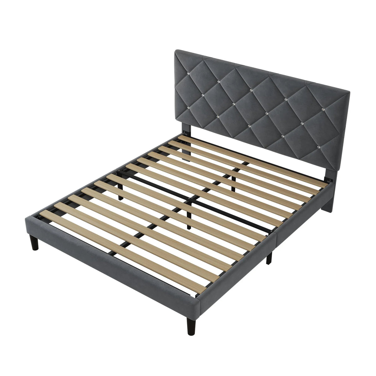 Black Queen Size Upholstered Platform Bed Frame with Headboard W41693