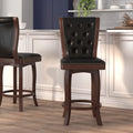 30'' High Cherry Wood Swivel Barstool with Tufted Back E3893
