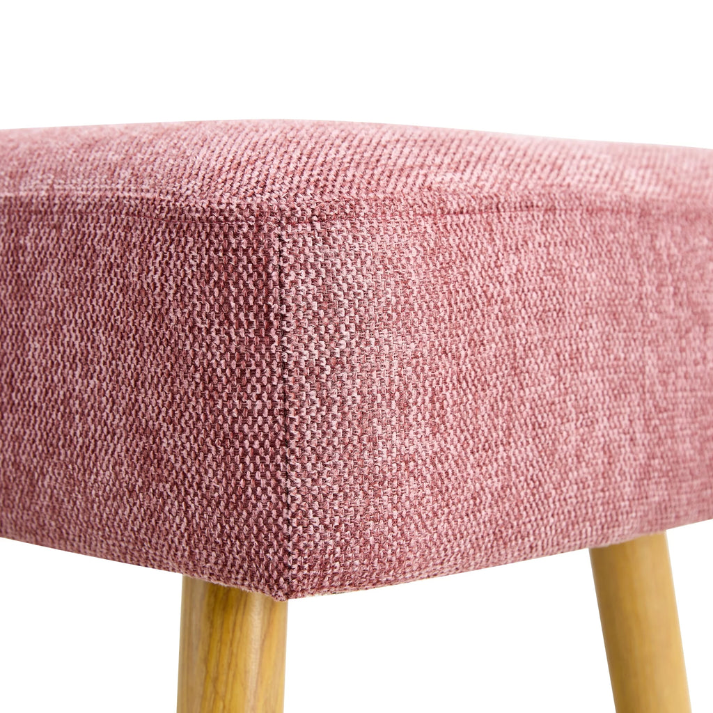Pink Linen Upholstered Tufted Bench with Wood Legs O586