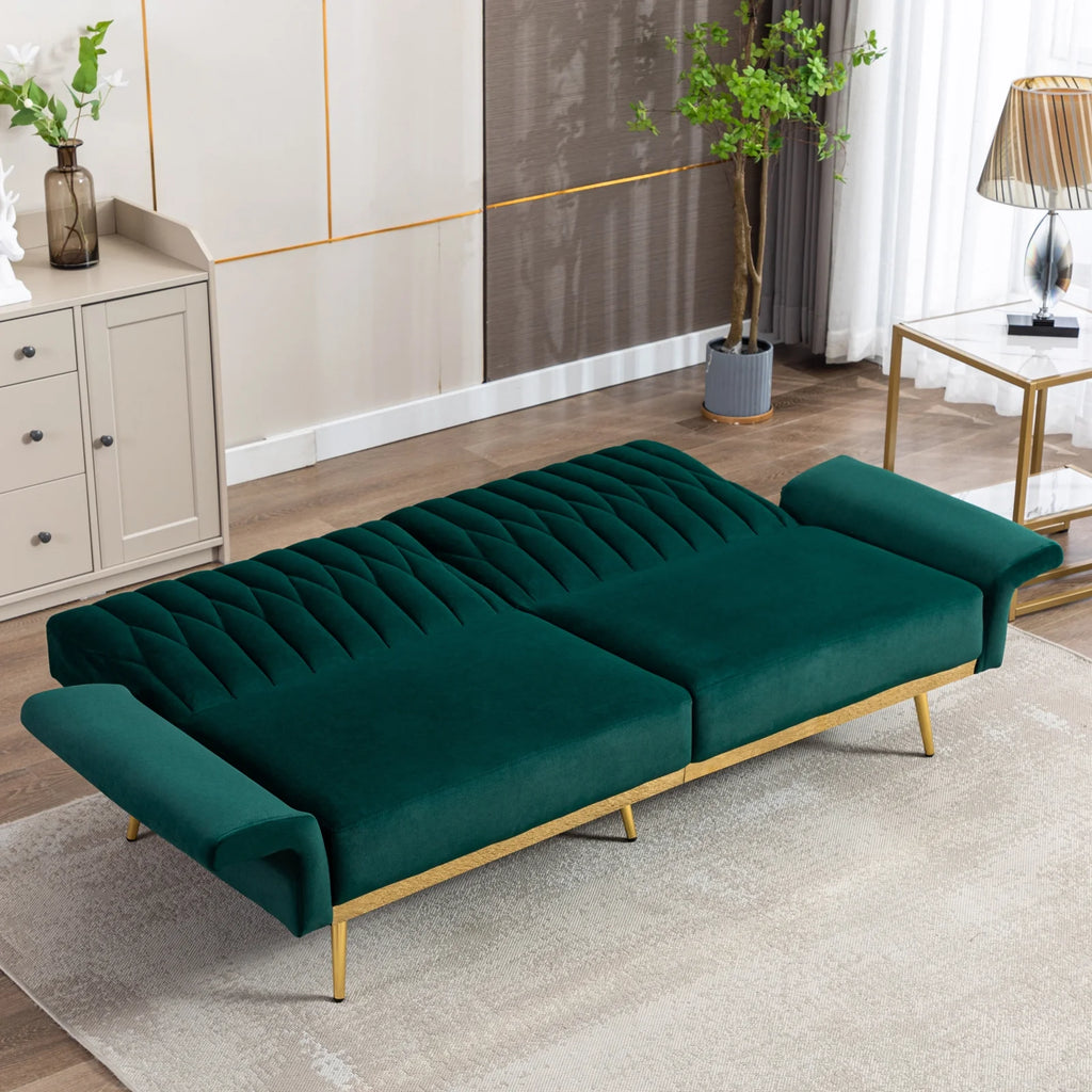 Green Velvet Convertible Futon Sofa Bed E294592