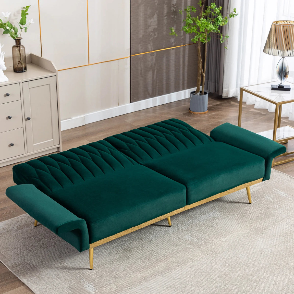 Green Velvet Convertible Futon Sofa Bed E294592