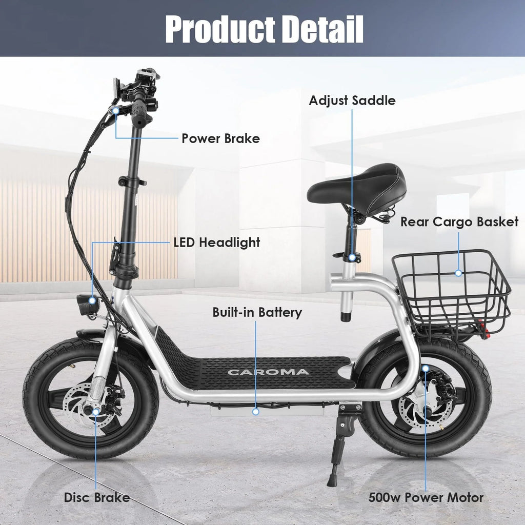 500W Electric Scooter with Seat, 14 inch, Silver C6072