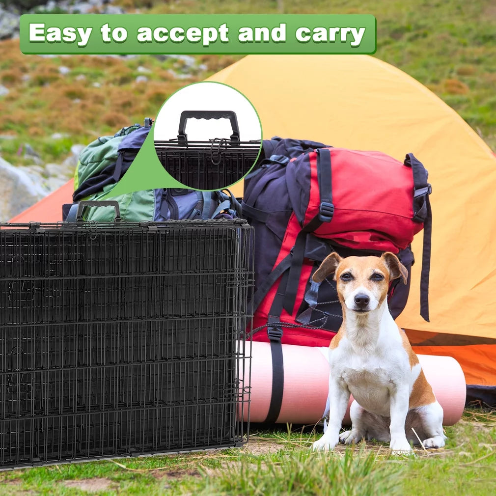 Double-Door Metal Dog Crate with Divider and Tray P50048