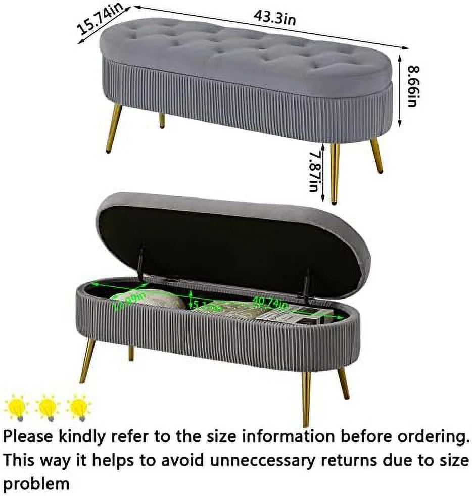 Faux Fur Ottoman Bench with Golden Metal Legs H396