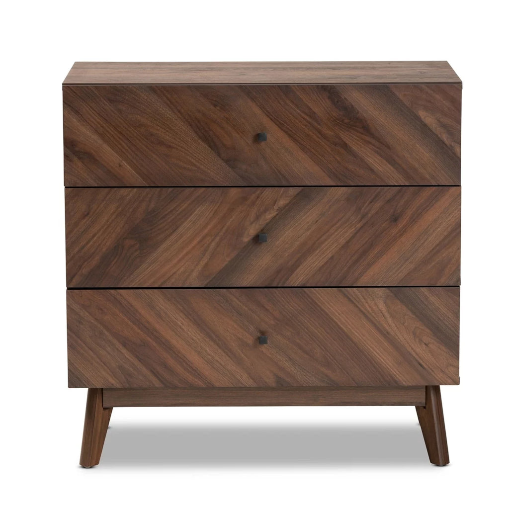 Walnut Brown Wood 3-Drawer Storage Chest N8301