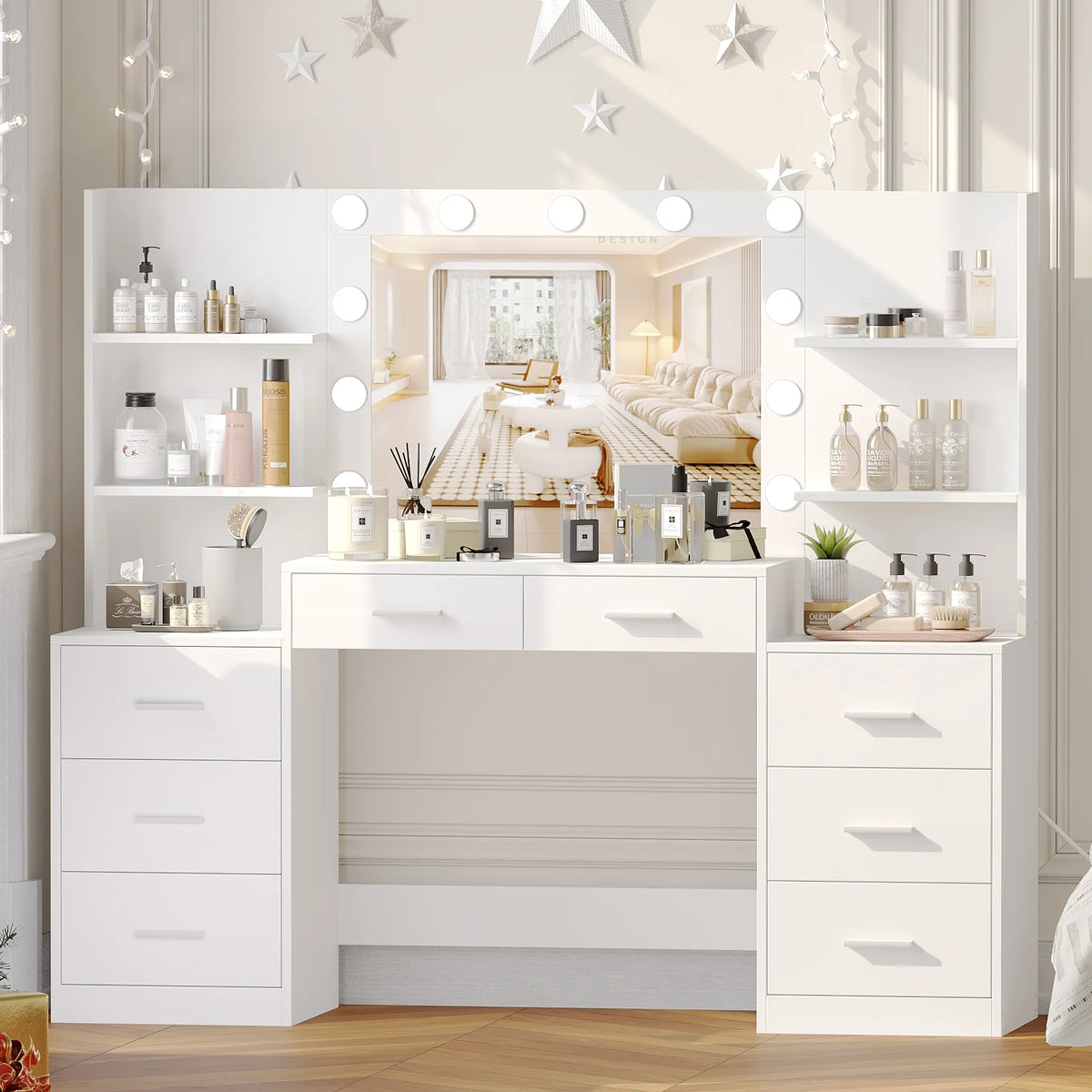 Vanity Desk with Mirror and 8 Drawer W652