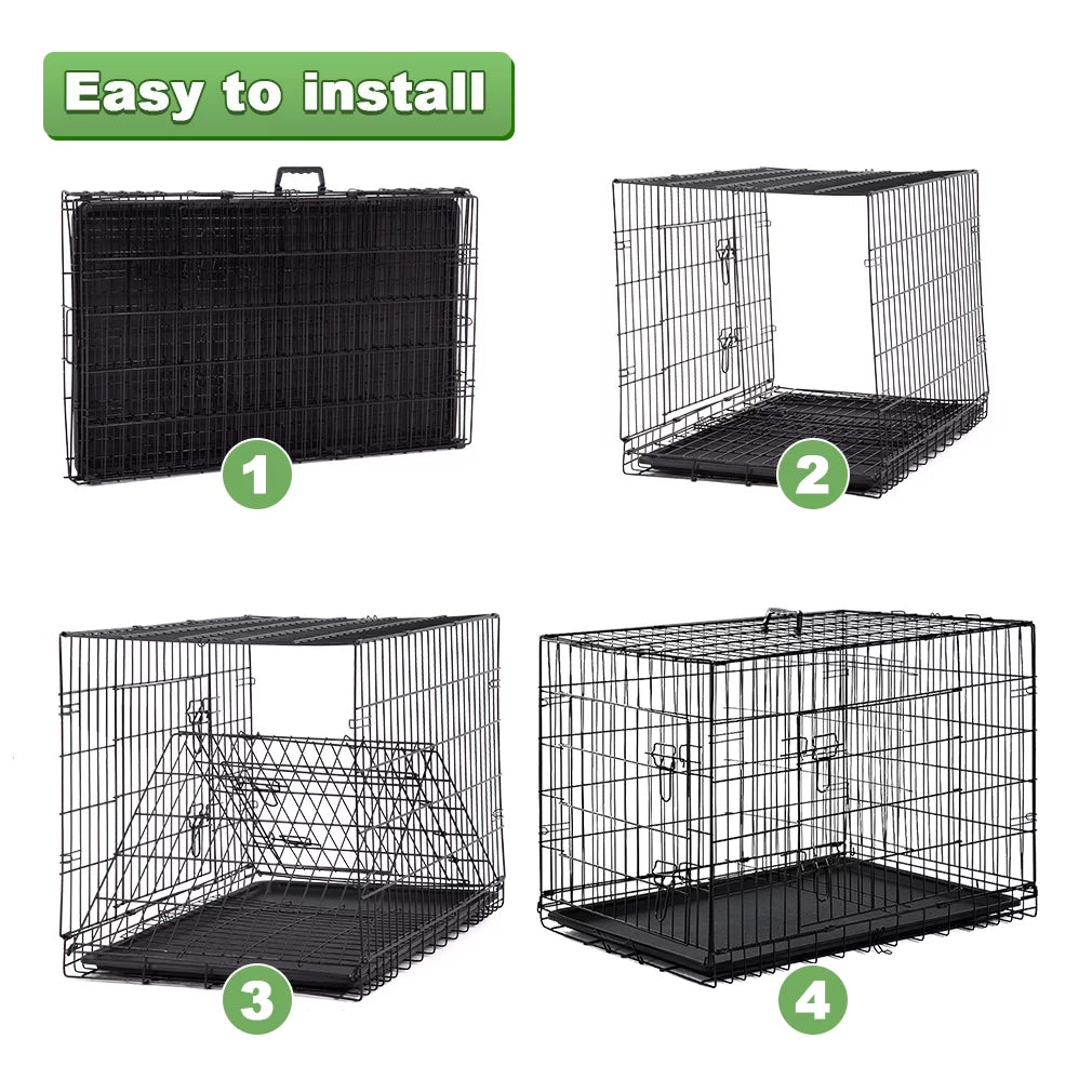 Double-Door Metal Dog Crate with Divider and Tray P50048