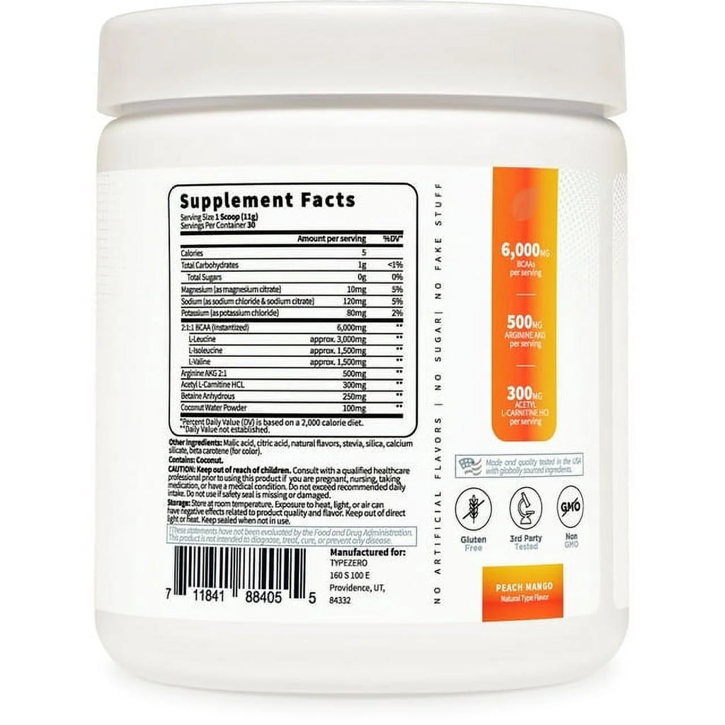 Vegan BCAA Powder + Electrolytes Peach Mango 30 Servings N4362