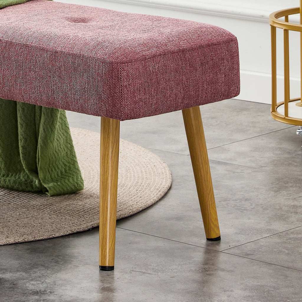 Pink Linen Upholstered Tufted Bench with Wood Legs O586