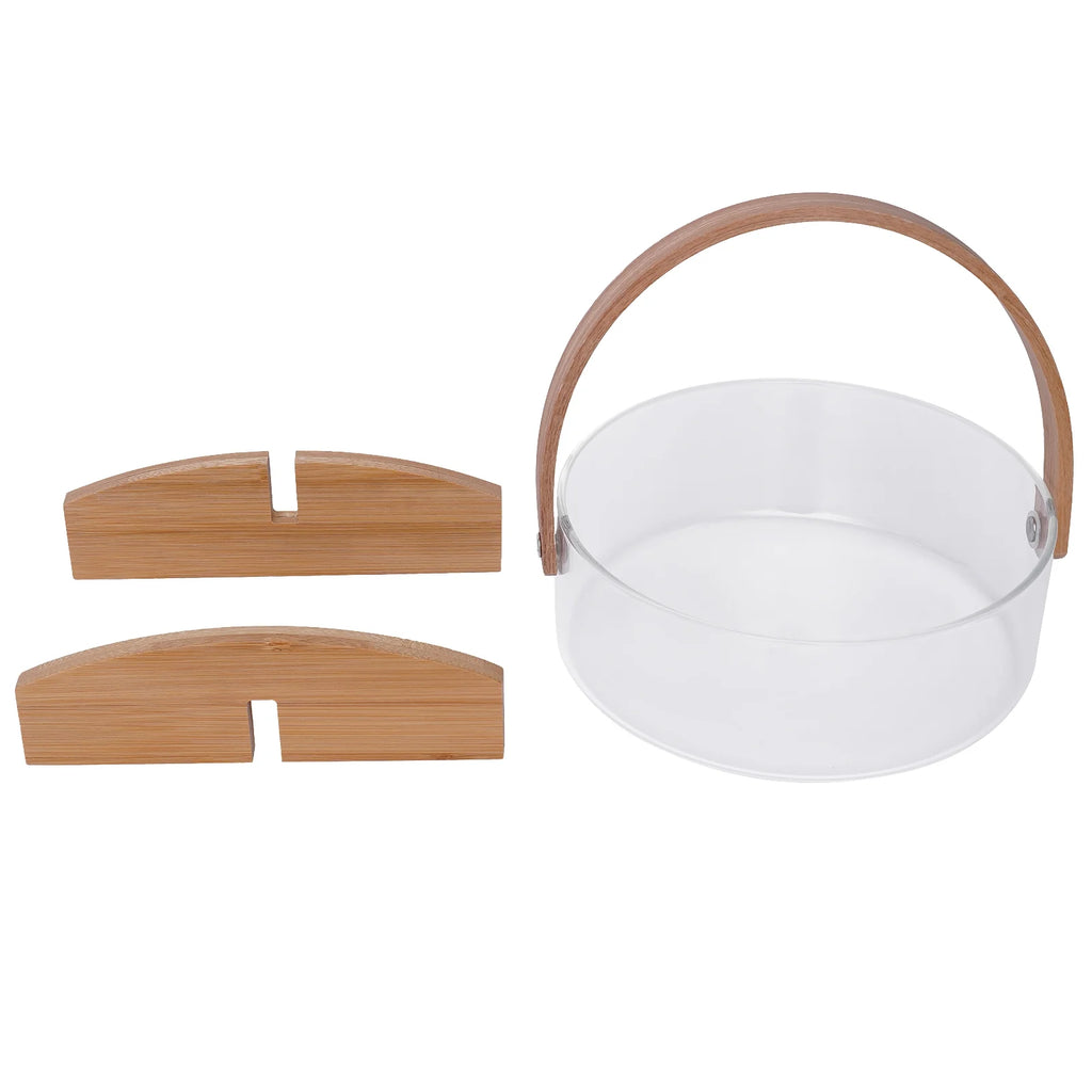 Clear Glass Fruit Serving Bowl with Wood Divider U70954