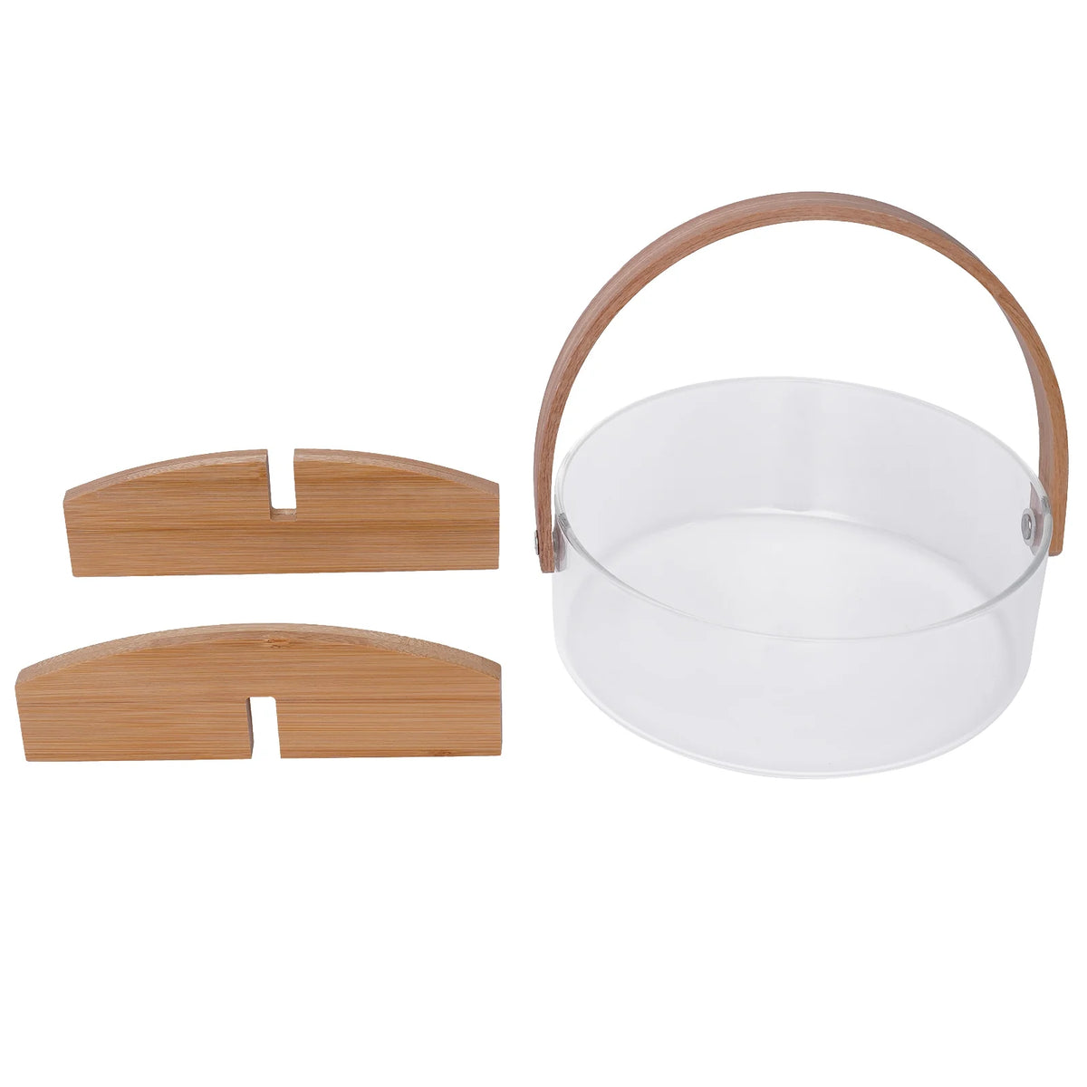 Clear Glass Fruit Serving Bowl with Wood Divider U70954