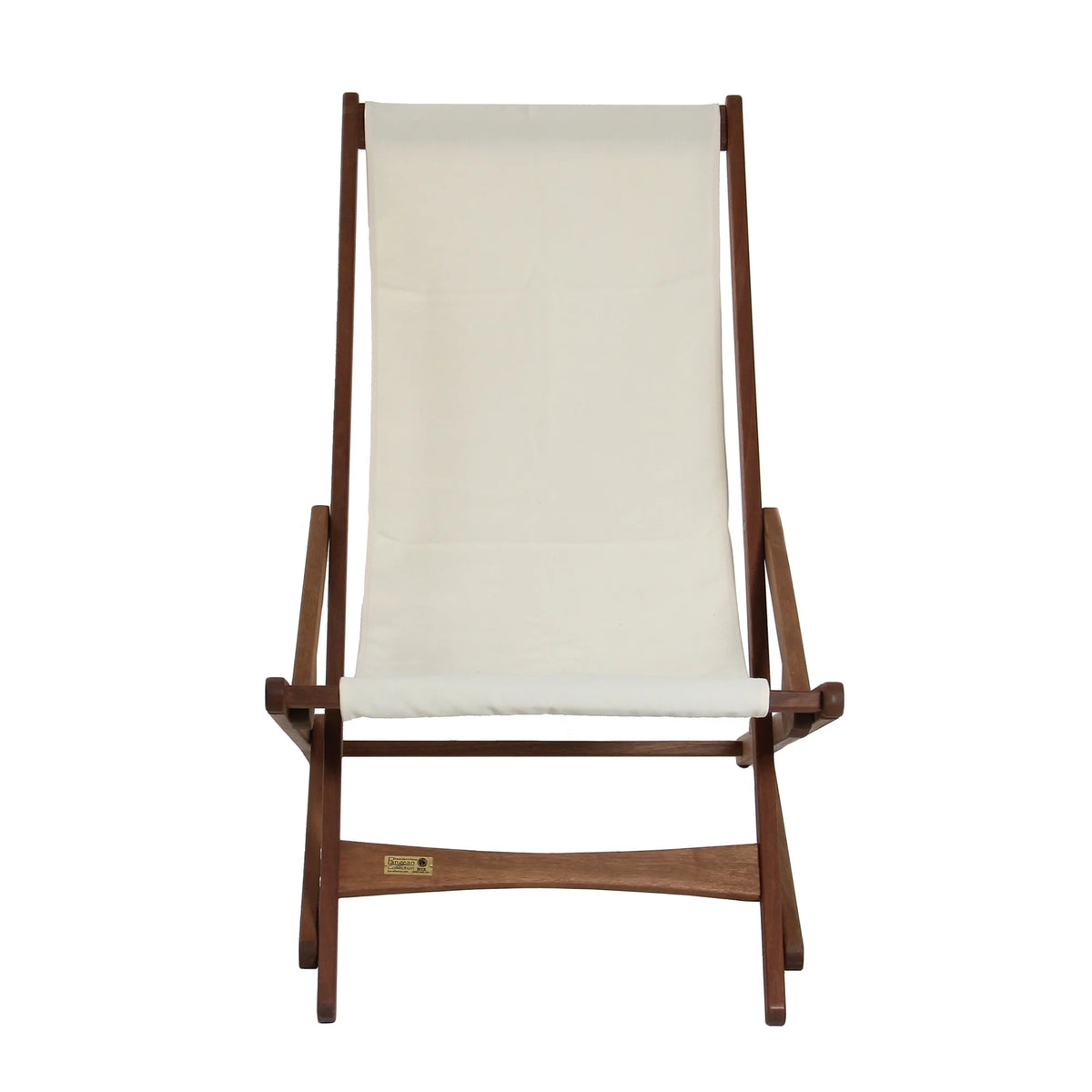 38" Wooden and White Fabric Outdoor Folding Glider Chair F32145