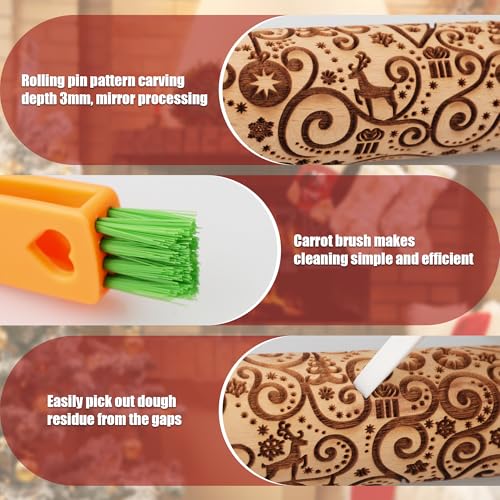 17" Wooden Rolling Pins with Reindeer Embossed Designs Z273386