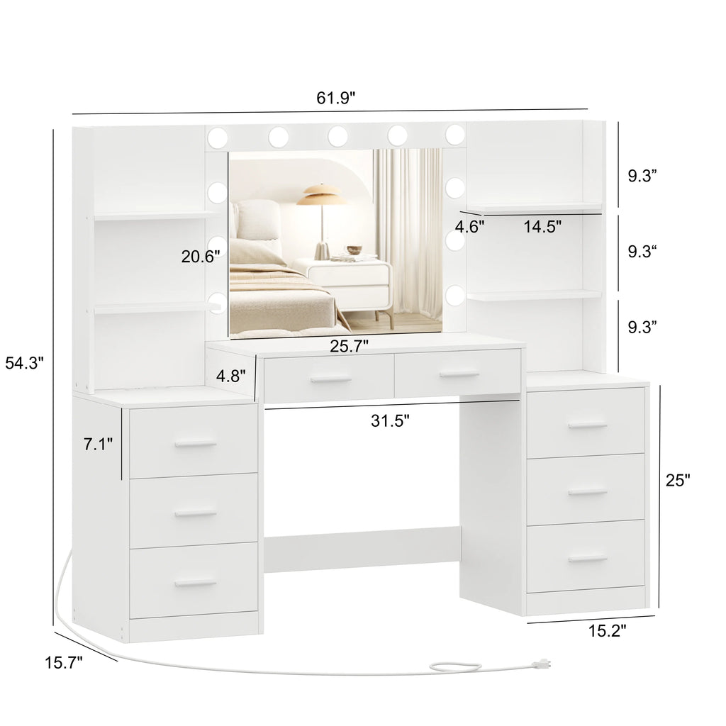 Vanity Desk with Mirror and 8 Drawer W652