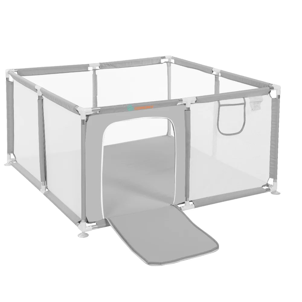 Portable 4-Panel Baby Playpen with Basketball Hoop, Grey V726