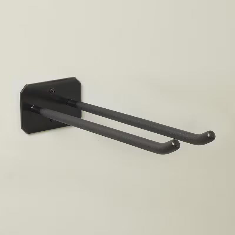 Heavy-Duty Wall-Mounted Black Steel Double Hook Tool Rack N4076