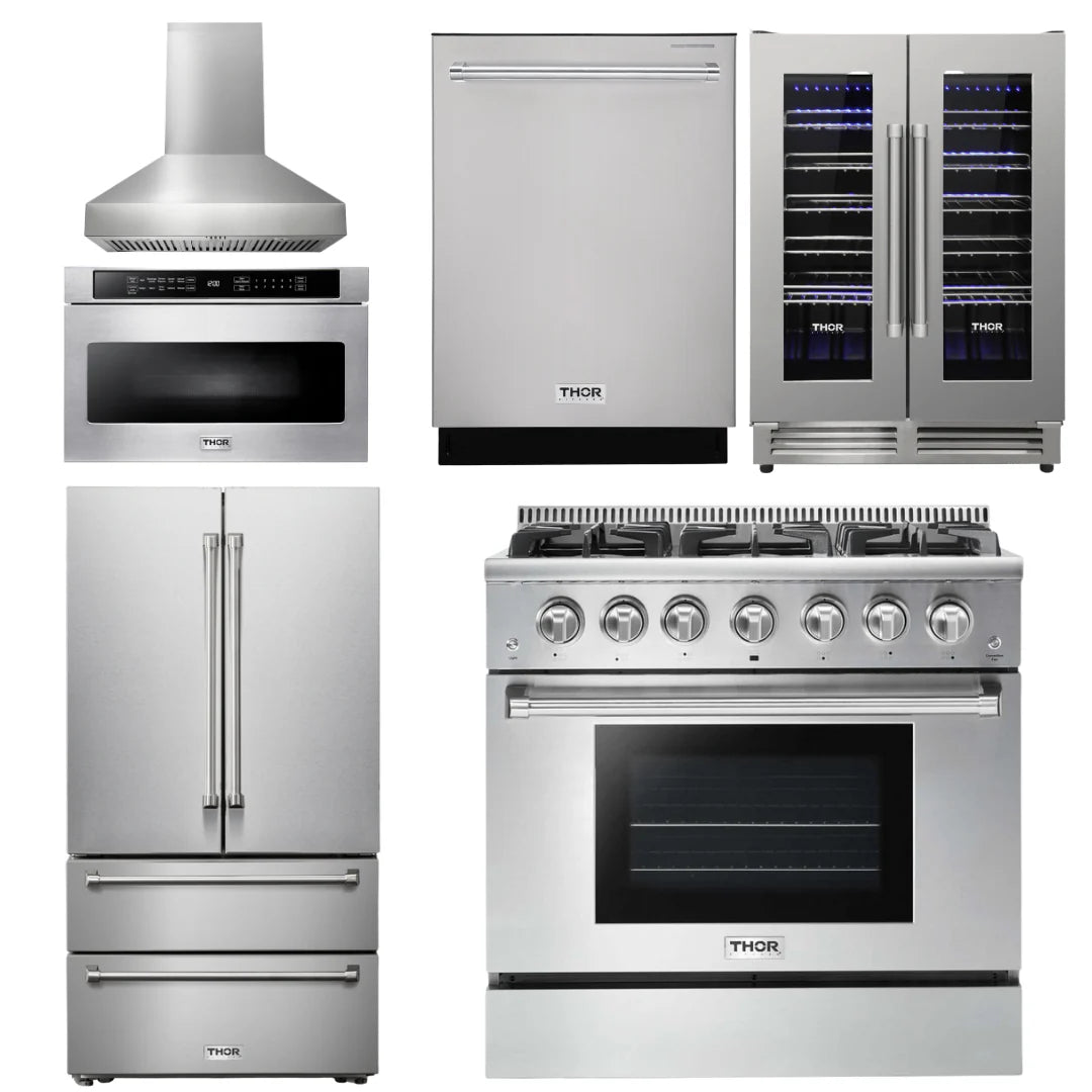 36 Propane Dual Fuel Range, Range Hood, Microwave, Refrigerator, Dishwasher, Wine Cooler M6253