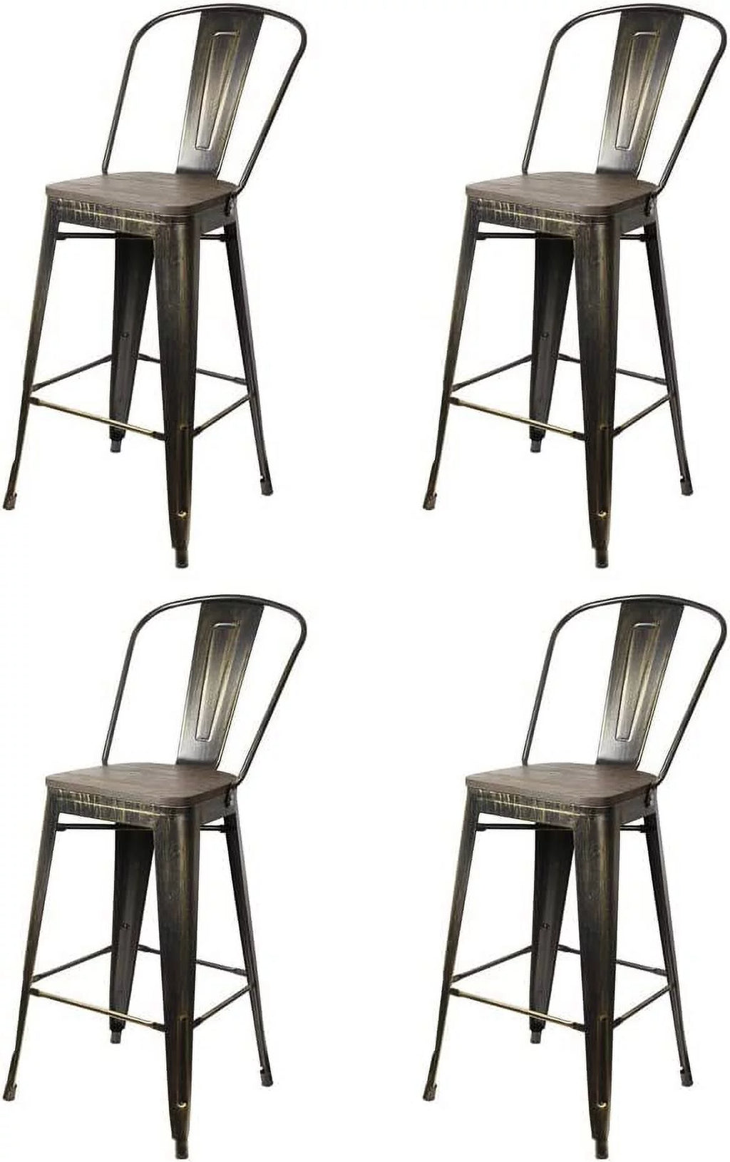 Antique Black High Back Bar Stools Set of 4 Y4936